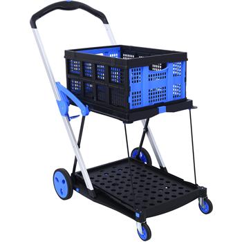 Collapsible Utility Cart Multi Use Functional Collapsible Shopping Carts 2-Tier Collapsible Shopping Cart with Baskets Carrito para Supermercado con Ruedas  blue