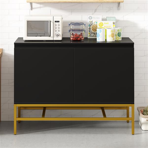 Minimalist & Luxury Cabinet Two Door Sideboard with Gold Metal Legs for Living Room, Dining Room (Black)