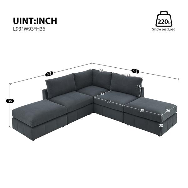 [VIDEO provided][New]93"Modern Sectional Sofa with Vertical Stripes,5-Seat Armless Couch Set with Convertible Ottomans,Various Combinations,L-Shape Indoor Furniture for Living Room,Apartment, 2 Colors