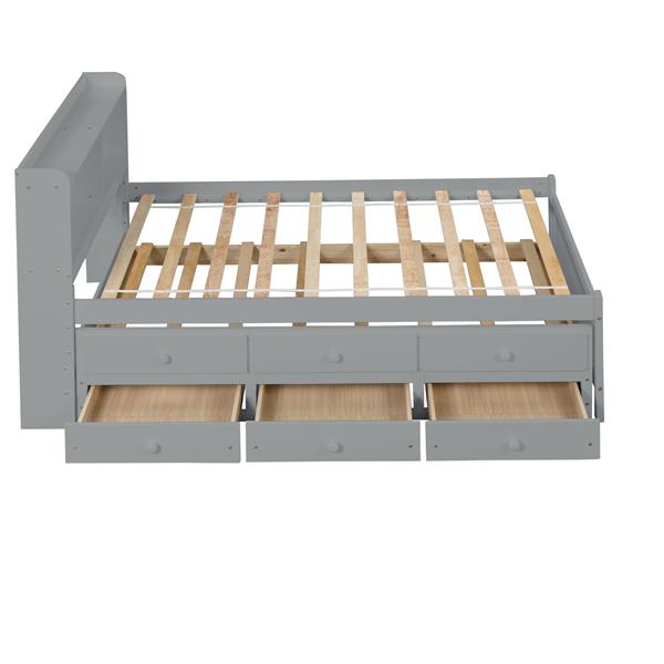 Twin Bed with Twin Trundle,Drawers,Grey