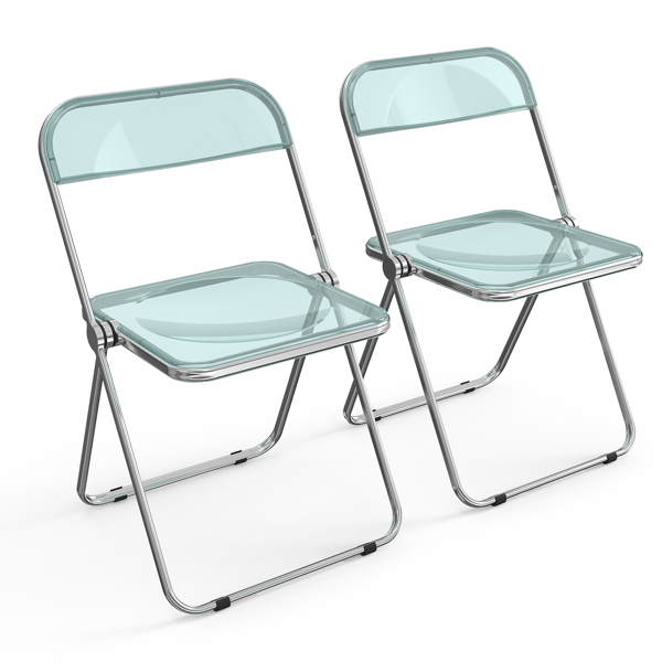 2pcs Foldable Patio Plastic Folding Chairs Blue Transparent