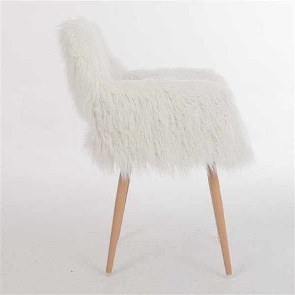 WHITE Faux Fur Upholstered Make up chair Side Dining Chair with Metal Leg(WHITE+Beech Metal Leg)