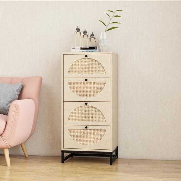 Natural rattan, Cabinet with 4 drawers, Suitable for living room, bedroom and study, Diversified storage