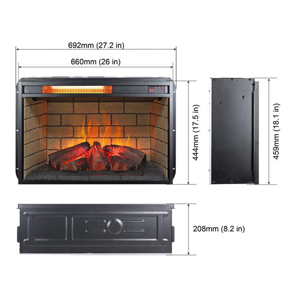 33 inch Infrared Electric Fireplace Insert, Touch Panel Home Decor Heater, Smokeless Firebox With Trim Kit