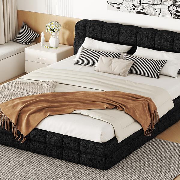 Queen Size Upholstered Platform Bed, Black