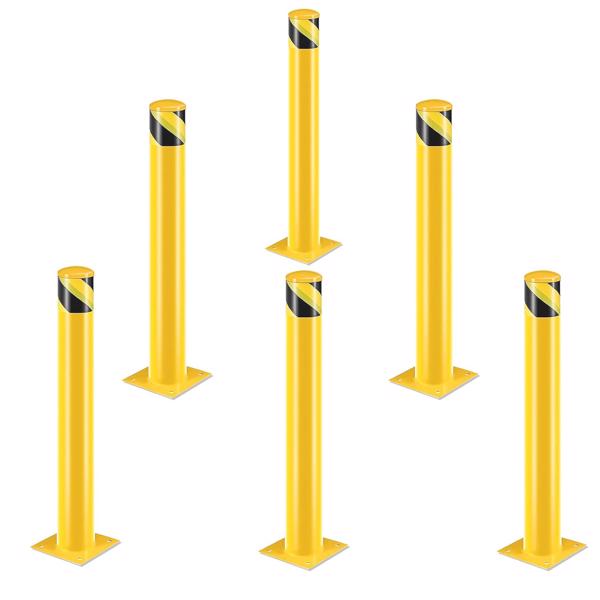 Safety Bollards, 48 inch Height Bollard Post, Yellow Powder Coated Safety Parking Barrier Post with 8 Anchor Bolts, for Traffic Sensitive Areas