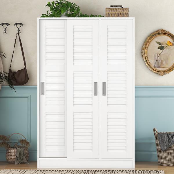 3-Door Shutter Wardrobe with shelves, White