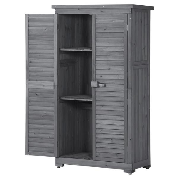 Wooden Garden Shed 3-tier Patio Storage Cabinet Outdoor Organizer Wooden Lockers with Fir Wood (Gray Wood Color -Shutter Design)