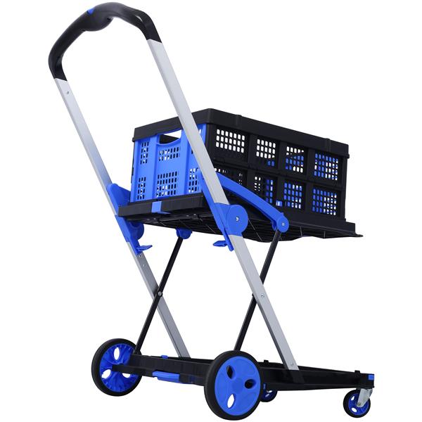 Collapsible Utility Cart Multi Use Functional Collapsible Shopping Carts 2-Tier Collapsible Shopping Cart with Baskets Carrito para Supermercado con Ruedas  blue