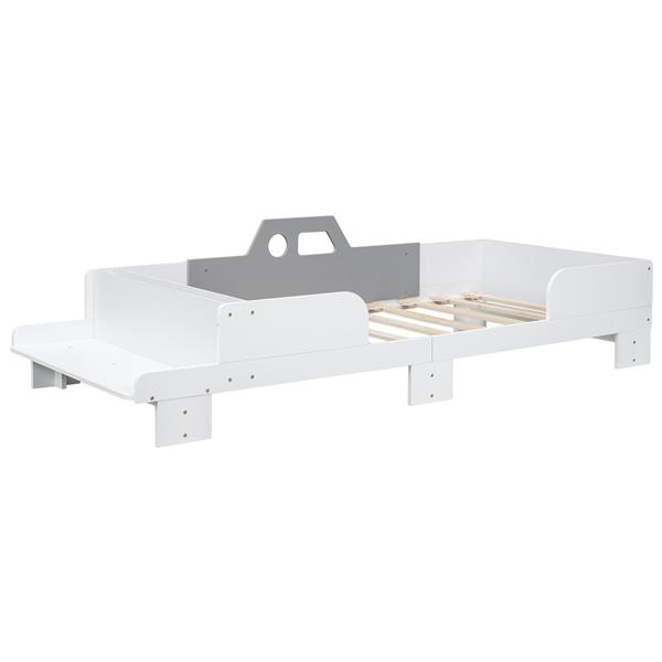 Car-Shaped Twin Wood Bed with Bench,White