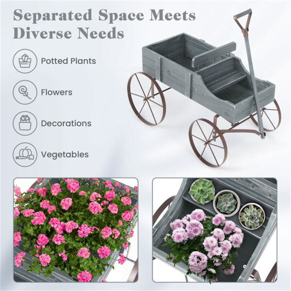 Wooden plant frame with wheels, Gray  planting pot