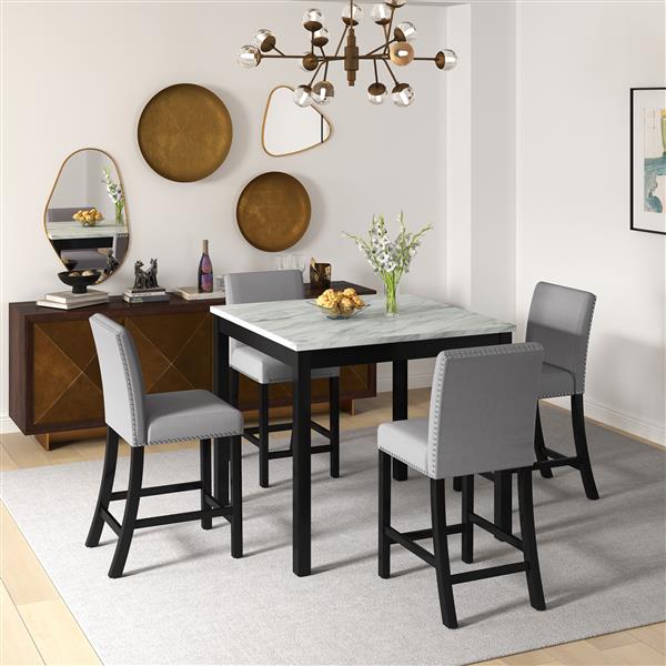 5 Piece Dining Table and Chair Set, Wooden Dining Table and Chair with 4 Chairs for Small Spaces, Modern Square Counter Height Dining Table, Compact Mid-Century Modern Home Table and Chair Set, Uphols