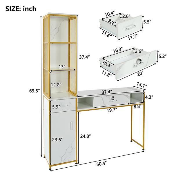 Barber Salon Station for Hair Stylist,Beauty Salon Station with Lockable Drawer, Left Shelf and Storage Cabinet, Beauty Spa Equipment, Mirror not Included,White