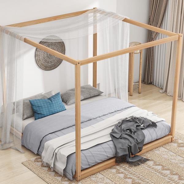 King Size Canopy Platform Bed with Support Legs, Natural