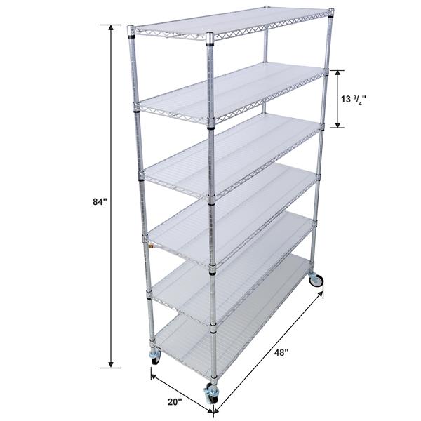 6 Tier 6000lbs Capacity NSF Metal Shelf Wire Shelving Unit, Heavy Duty Adjustable Storage Rack with Wheels & Shelf Liners for Commercial Grade Utility Steel Storage Rack, chrome- 84"H x 48"L x 20"D