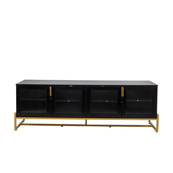 Black 70.87" TV STAND.Entertainment Center with Shelf, Wood TV Media Console with Sturdy Metal Legs for Living Room