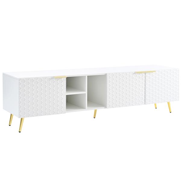 Modern Minimalist Geometric TV Cabinet with Metal Handles and Gold Legs for TVs Up to 80'', Multi-functional TV Stand with Storage Cabinets, Entertainment Center for Living Room, White