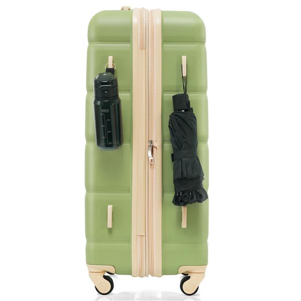 Luggage Set of 3, 20-inch with USB Port, Airline Certified Carry-on Luggage with Cup Holder, ABS Hard Shell Luggage with Spinner Wheels, light green