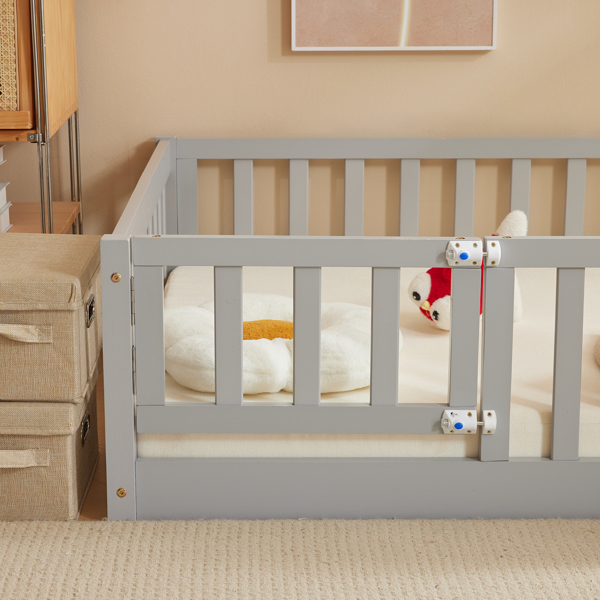 Fence Bed With Door With Board Grey Painted Pine Twin Children's Bed