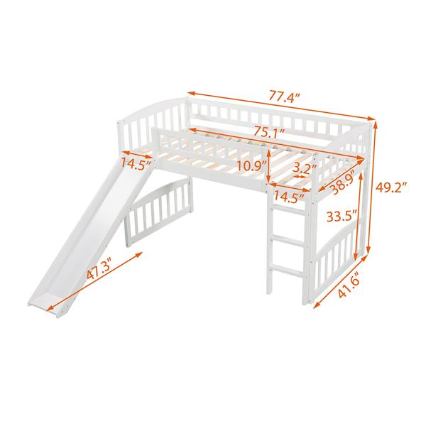 Twin size Loft Bed with Slide and Ladder, White