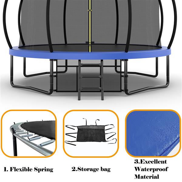 14FT Recreational Kids Trampoline with Safety Enclosure Net & Ladder, Outdoor Recreational Trampolines