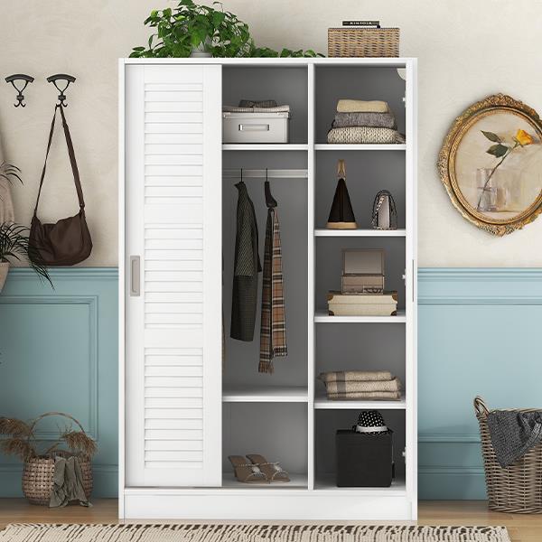 3-Door Shutter Wardrobe with shelves, White