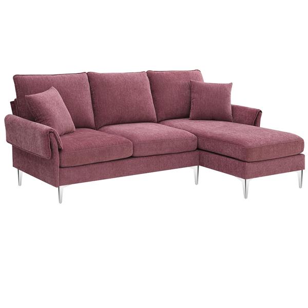 [VIDEO provided] [New]84 " Convertible Sectional Sofa, Modern Chenille L-Shaped Sofa Couch with Reversible Chaise Lounge, Fit for Living Room, Apartment(2 Pillows)