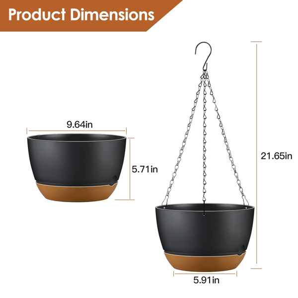 4 Pcs Minimalist Style Hanging Planters with 9.64-inch Diameter, Drainage Holes, and Removable Self-Watering Tray, Suitable for Medium-Sized Plants and Flowers（No shipments on weekends）