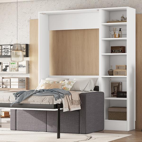 Twin Size Murphy Bed Wall Bed with Sofa,with Shelves,White