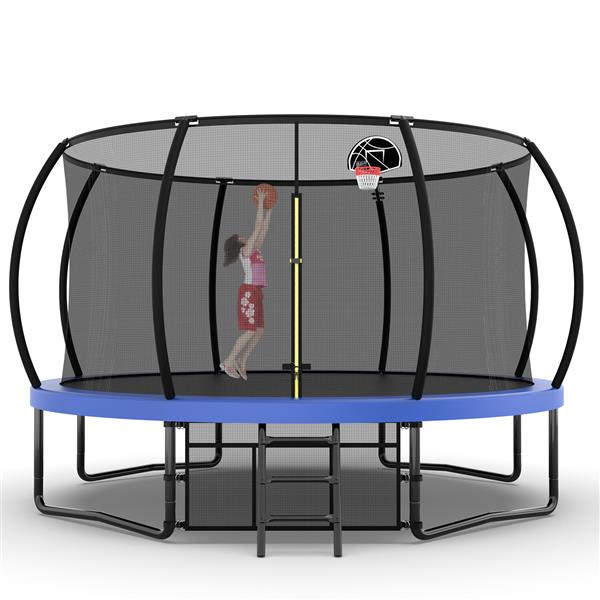 14FT Recreational Kids Trampoline with Safety Enclosure Net & Ladder, Outdoor Recreational Trampolines