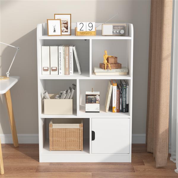 Kids Bookcase, Bookshelf with 6 Compartments,  Shelves and Cube Organizer, for Bedroom Living Room Office Closet School in White