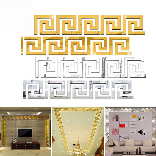 10x Gold Mirror Tile Wall Stickers 3D Acrylic Removable Decal DIY Art Decor