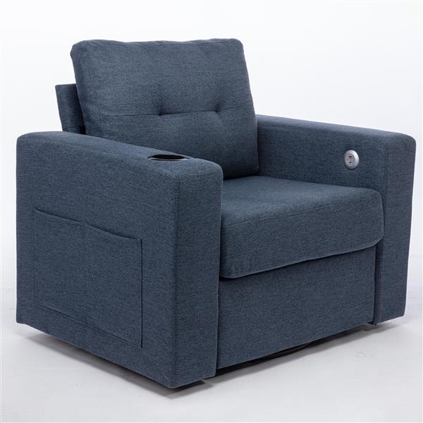 Modern Swivel Accent Sofa Chair , Ernomic Casual 90 Degree Swivel Single Sofa Seat with Drink Holder Living Room Chair ,Soft Egyptian Velvet Sofa Chair (Blue)