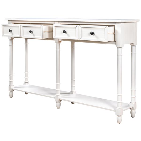 Console Table Sofa Table Easy Assembly with Two Storage Drawers and Bottom Shelf for Living Room, Entryway (Ivory White)