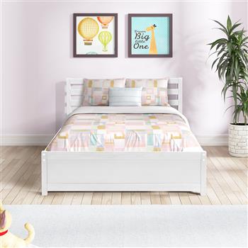 Full Size Wood Platform Bed Frame with 4 Storage Drawers and Headboard of White Color for All Ages