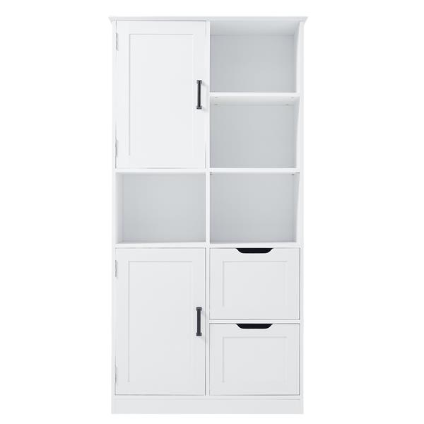 Bathroom Storage Cabinet with Doors and Drawers, Multiple Storage Space, Freestanding Style, Open Shelve, Adjustable Shelf, White