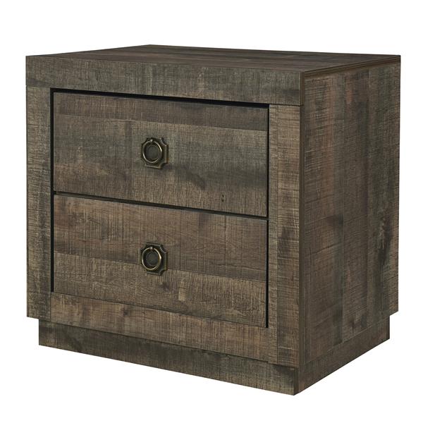 Farmhouse Style 2 Drawers Nightstand End Table for Bedroom, Living Room, Rustic Brown