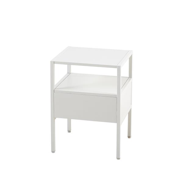 Set of 2, 15.75" Rattan End table with  drawer, Modern nightstand, metal legs,side table for living room, bedroom,white