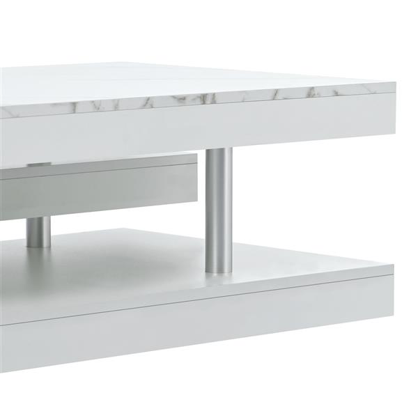 [VIDEO provided] Modern 2-Tier Coffee Table with Silver Metal Legs, Rectangle Cocktail Table with High-gloss UV Surface, Minimalist Design Center Table for Living Room, White