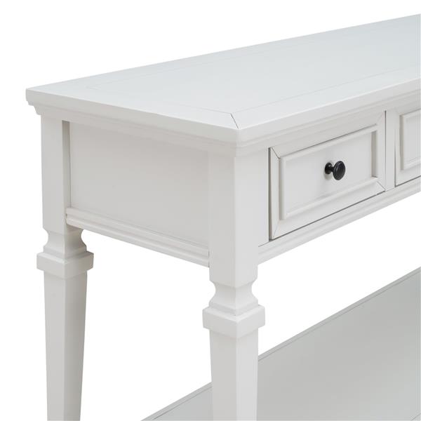 Classic Retro Style Console Table with Three Top Drawers and Open Style Bottom Shelf, Easy Assembly (Antique White)