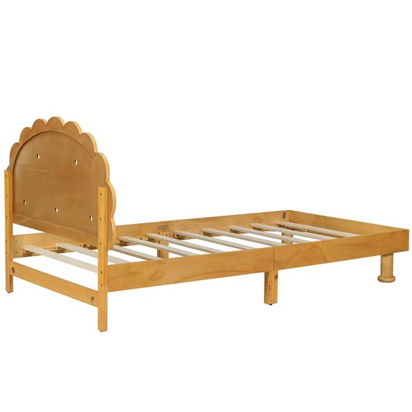 Kids Cookie-Shaped Bed Frame for Boys & Girls,Twin Size Platform Bed, Walnut