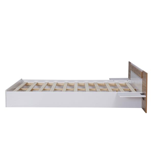 Queen Size Platform Bed with Headboard, Shelves, USB Ports and Sockets, White