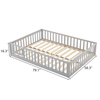 Fence Bed With Door With Board Grey Painted Pine Full Children\\'s Bed