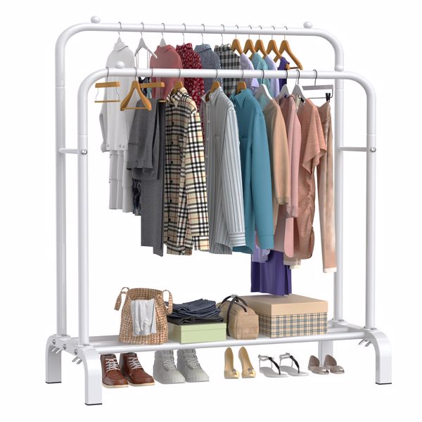 Heavy Duty Double Clothes Rail Hanging Rack Garment Display Stand Storage Shelf