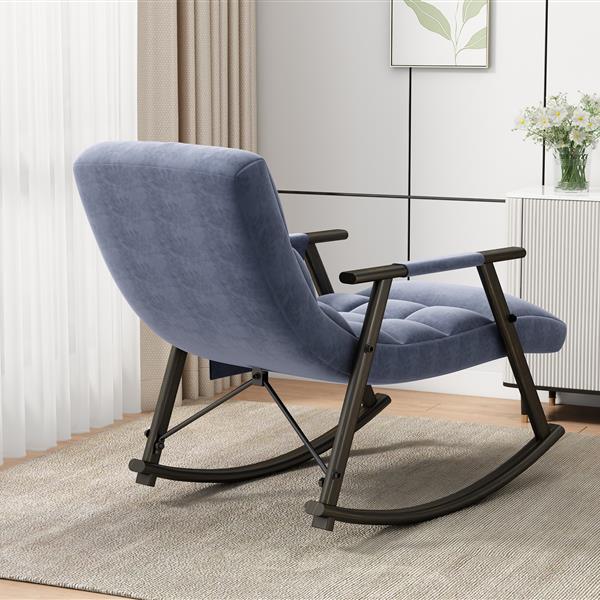 Casual folding rocking chair upholstered, lounge rocking chair adjustable high back and foot rest,side pockets placed in living room bedroom balcony