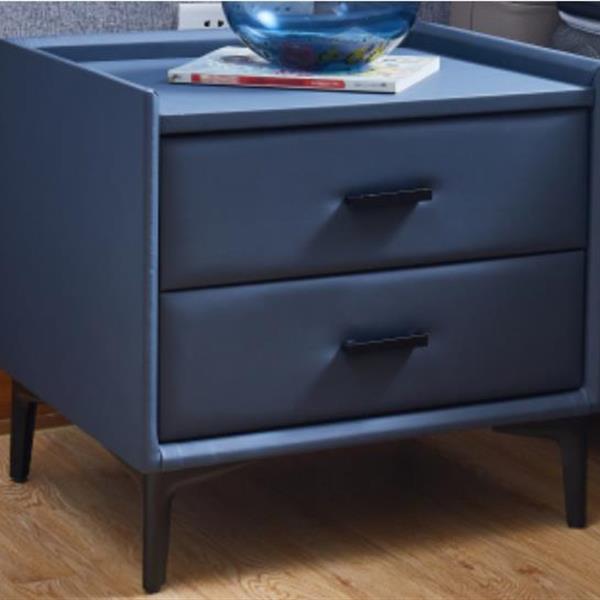 Nightstand, Modern Nightstand with 2 Drawers, Night Stand with PU Leather and Hardware Legs, End Table, Bedside Cabinet for Living Room/Bedroom (Grey blue)