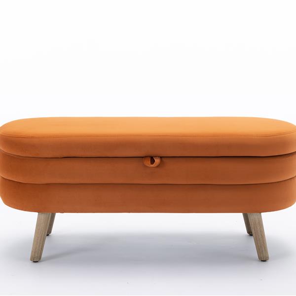 036-Velvet Fabric Storage Bench Bedroom Bench With Wood Legs For Living Room Bedroom Indoor,Orange