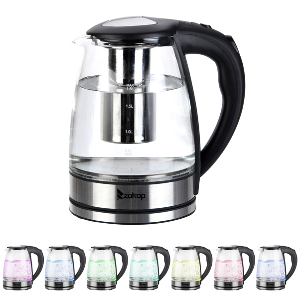 ZOKOP HD-1861-A 110V 1500W 1.8L Electric Glass Kettle US Plug