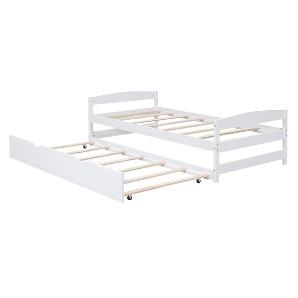 Twin Size Platform Bed with Twin Size Trundle, White