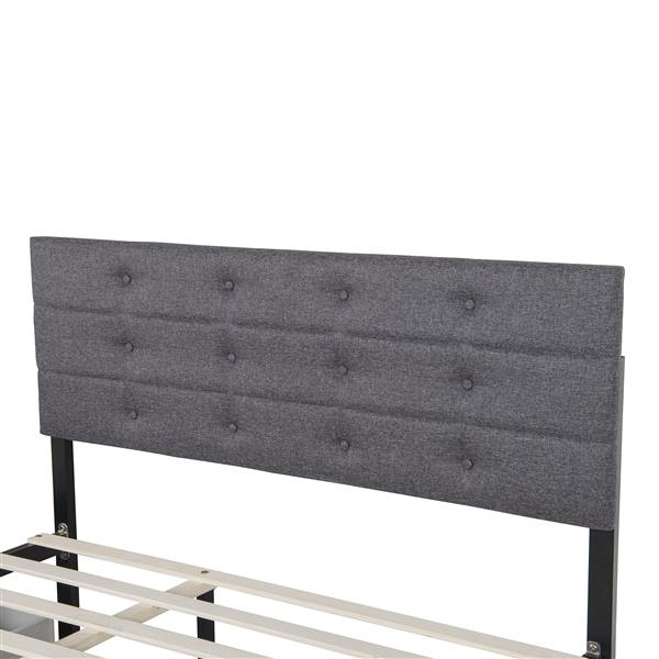 Queen Size Upholstered Platform Bed Frame with 4 Storage Drawers, Adjustable Linen Headboard, Wooden Slats Support, No Box Spring Needed, Easy Assembly,Grey